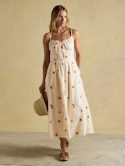 Joules Chloe Cream Sea Embroidered Midi Dress - Image 4 of 11