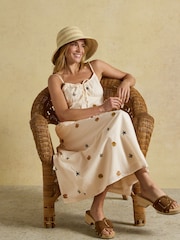 Joules Chloe Cream Sea Embroidered Midi Dress - Image 8 of 11