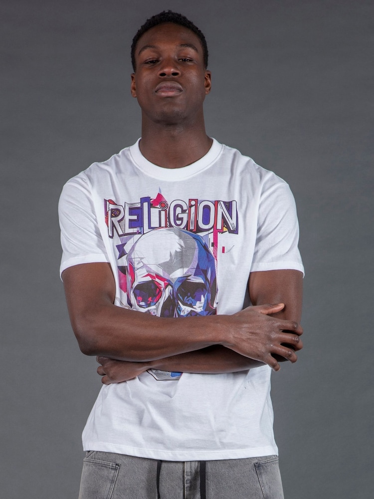 Religion White Geometric Skull T-Shirt - Image 1 of 5 Religion White Geometric Skull T-Shirt - Image 1 of 5