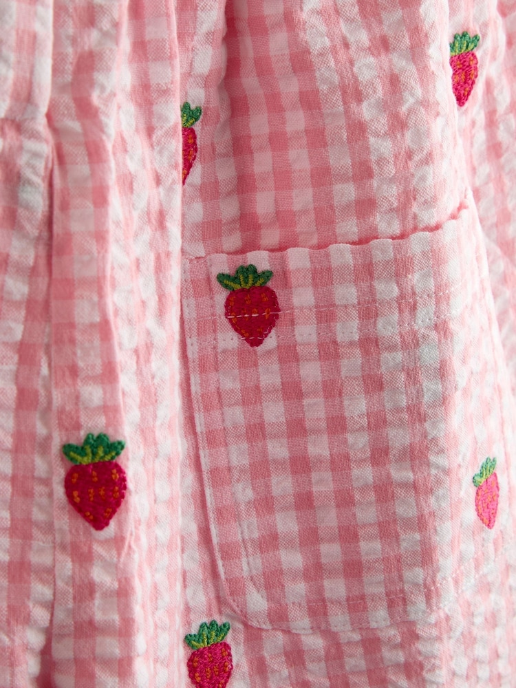 JoJo Maman Bébé Pink Strawberry Gingham Collared Button Through Playsuit - Image 4 of 4 JoJo Maman Bébé Pink Strawberry Gingham Collared Button Through Playsuit - Image 4 of 4