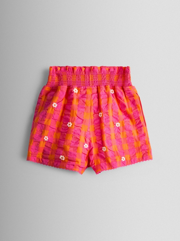 JoJo Maman Bébé Pink Smocked Waistband Embroidered Shorts - Image 1 of 1