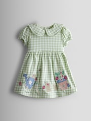 JoJo Maman Bébé Green Garden Mouse Appliqué Frill Collar Baby Dress - Image 2 of 7