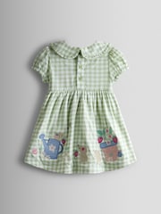 JoJo Maman Bébé Green Garden Mouse Appliqué Frill Collar Baby Dress - Image 3 of 7