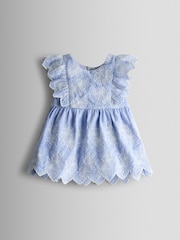JoJo Maman Bébé Blue Broderie Dress, Bloomers & Headband Set - Image 2 of 7