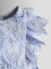 JoJo Maman Bébé Blue Broderie Dress, Bloomers & Headband Set - Image 6 of 7