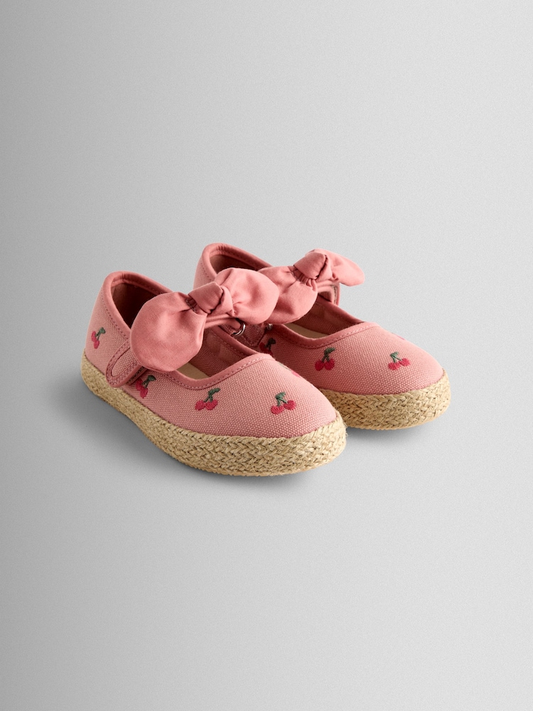 Salmon Pink Cherry - JoJo Maman Bébé Bow Strap Ballet Pumps - תמונה 1 מתוך 4