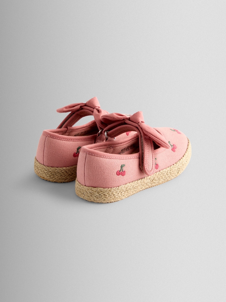 Salmon Pink Cherry - JoJo Maman Bébé Bow Strap Ballet Pumps - תמונה 2 מתוך 4