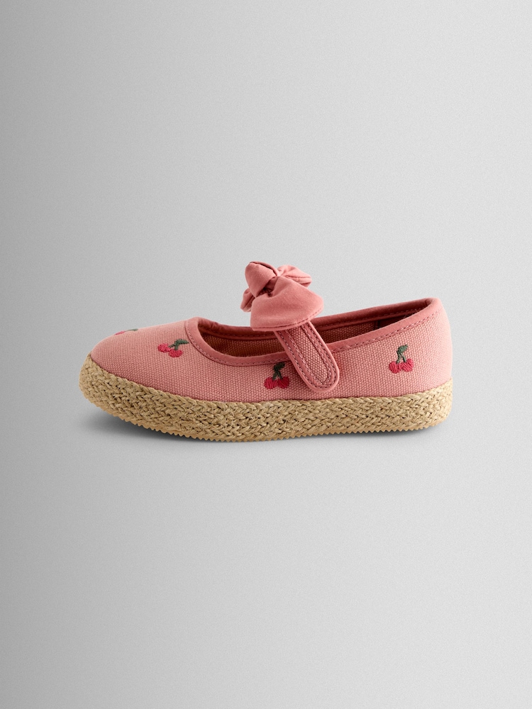 Salmon Pink Cherry - JoJo Maman Bébé Bow Strap Ballet Pumps - תמונה 4 מתוך 4