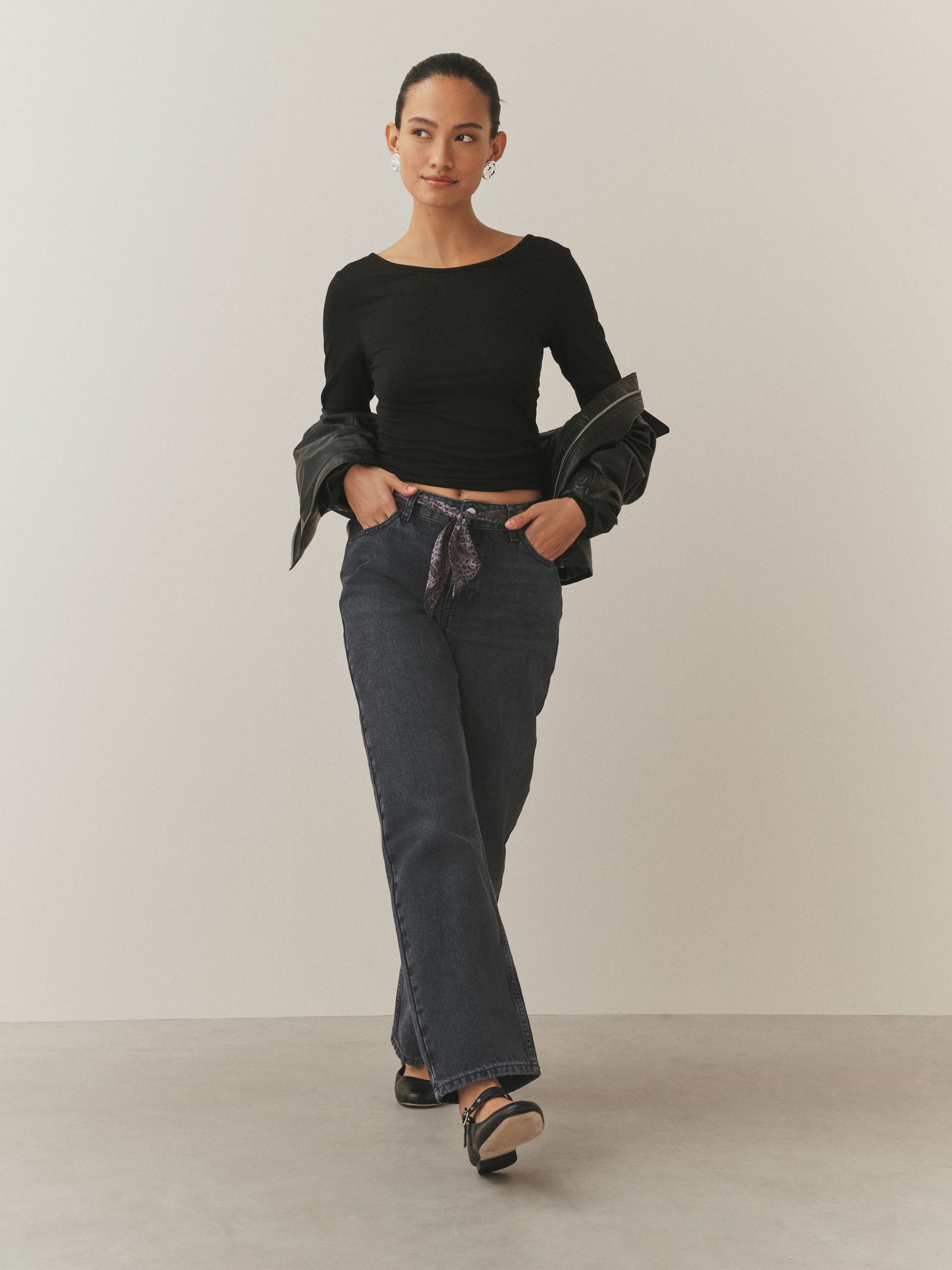 Buy Washed Black Leopard Print Mid Rise Ankle Straight Leg Jeans 