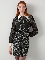 LK Bennett Black Yvette Birch Floral Embroidery Short Shirtdress - Image 1 of 4