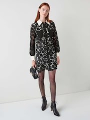 LK Bennett Black Yvette Birch Floral Embroidery Short Shirtdress - Image 2 of 4