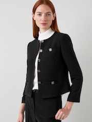 LK Bennett Black Claire Plain Collarless Jacket - Image 1 of 4