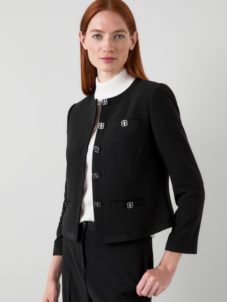 LK Bennett Black Claire Plain Collarless Jacket - Image 1 of 4