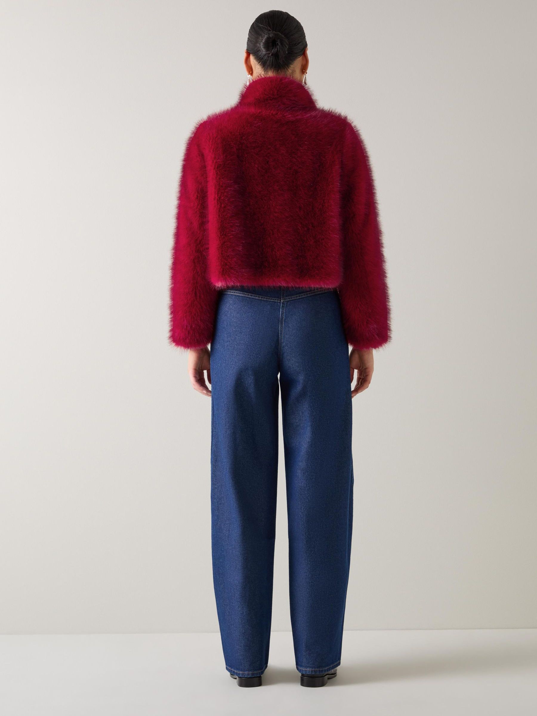 Buy LK Bennett Red Noah Rio Plain Faux Fur Cropped Jacket from the