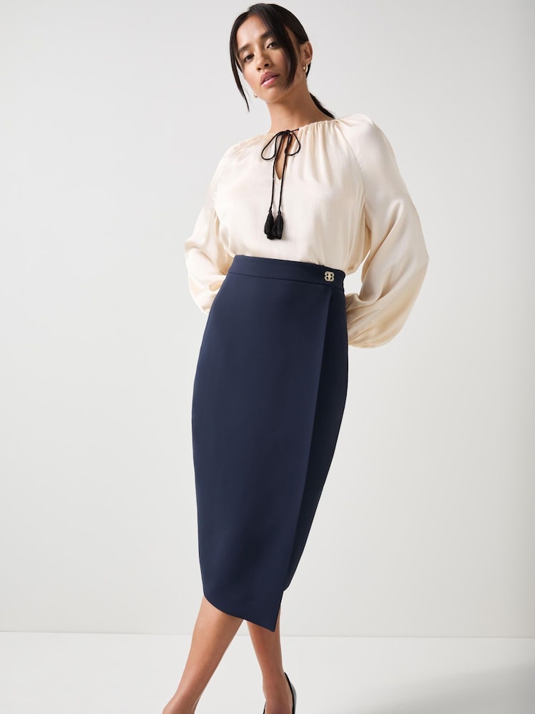 LK Bennett Blue Audrey Petite Spring Asymmetric Slim Skirt - Image 1 of 3 LK Bennett Blue Audrey Petite Spring Asymmetric Slim Skirt - Image 1 of 3