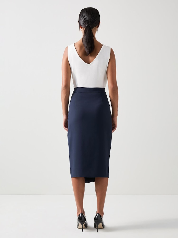 LK Bennett Blue Audrey Petite Spring Asymmetric Slim Skirt - Image 2 of 3 LK Bennett Blue Audrey Petite Spring Asymmetric Slim Skirt - Image 2 of 3