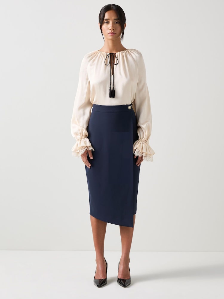 LK Bennett Blue Audrey Petite Spring Asymmetric Slim Skirt - Image 3 of 3 LK Bennett Blue Audrey Petite Spring Asymmetric Slim Skirt - Image 3 of 3