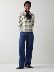 LK Bennett Black Clarisse Mono Check Cotton Double-Breasted Jacket - Image 2 of 5