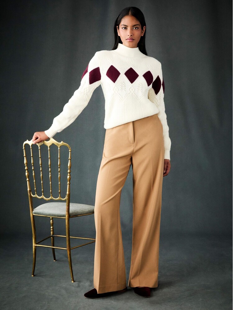 LK Bennett Cream Meera Argyle Print Pointelle Sweater - Image 1 of 4