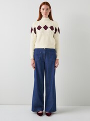 LK Bennett Cream Meera Argyle Print Pointelle Sweater - Image 2 of 4