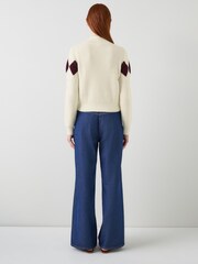LK Bennett Cream Meera Argyle Print Pointelle Sweater - Image 3 of 4