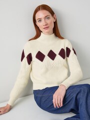 LK Bennett Cream Meera Argyle Print Pointelle Sweater - Image 4 of 4