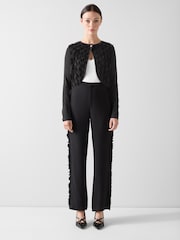 LK Bennett Cream Allegra Birch Fringe Collarless Jacket With Tie Neck - Image 1 of 4