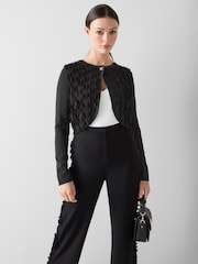 LK Bennett Cream Allegra Birch Fringe Collarless Jacket With Tie Neck - Image 2 of 4