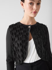 LK Bennett Cream Allegra Birch Fringe Collarless Jacket With Tie Neck - Image 4 of 4