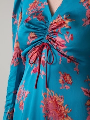 LK Bennett Celeste Teal Floral Satin Dress - Imagen 4 de 5
