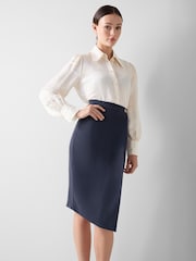 LK Bennett Blue Audrey Spring Asymmetric Slim Skirt - Image 1 of 4
