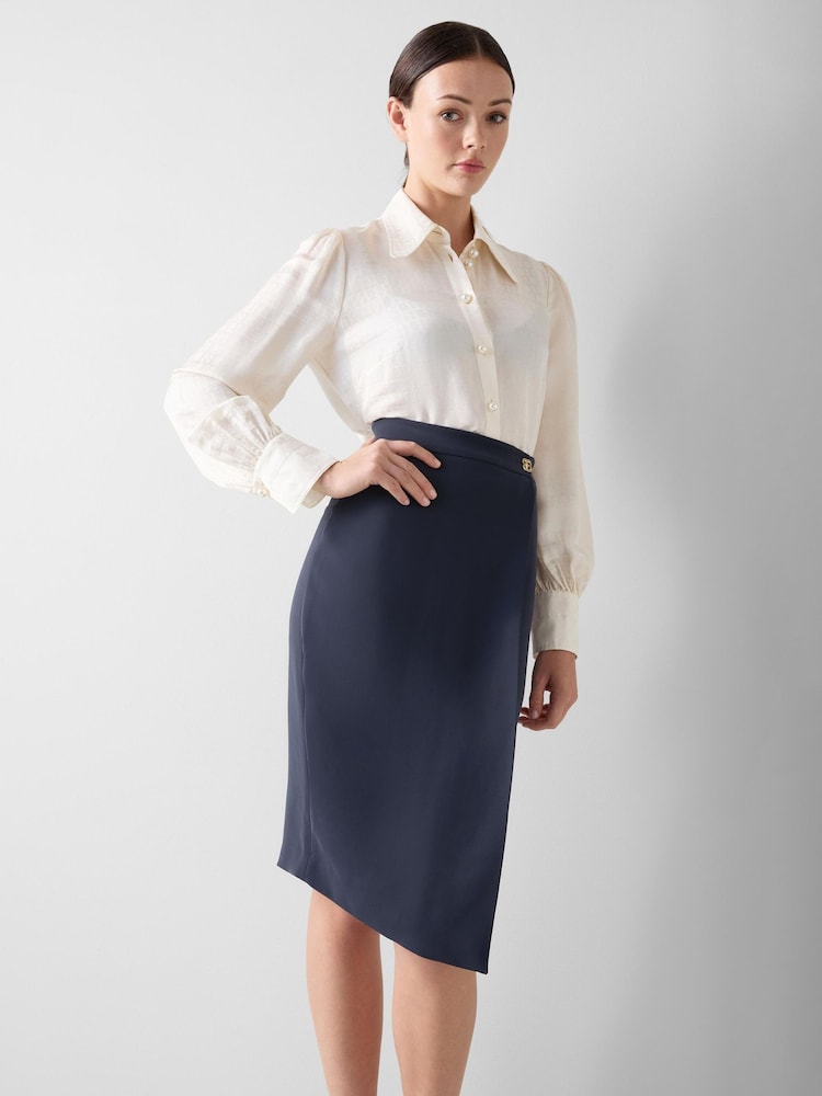 LK Bennett Blue Audrey Spring Asymmetric Slim Skirt - Image 1 of 4