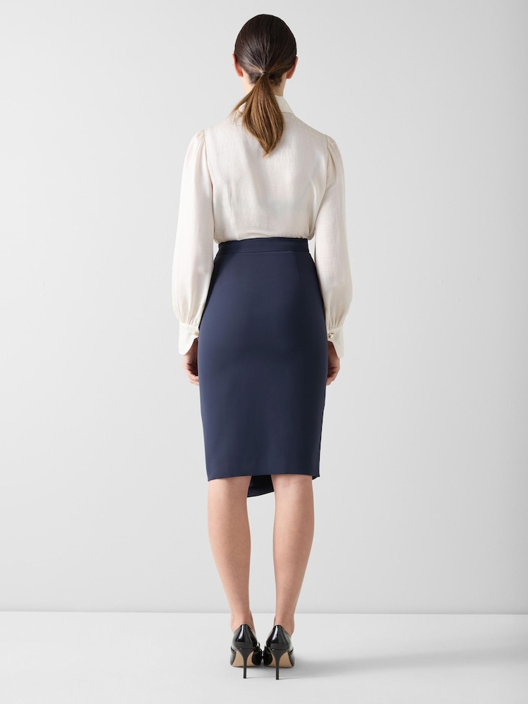 LK Bennett Blue Audrey Spring Asymmetric Slim Skirt - Image 2 of 4