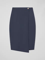 LK Bennett Blue Audrey Spring Asymmetric Slim Skirt - Image 4 of 4