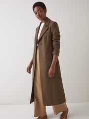 LK Bennett Brown Dakota Mini Check Virgin Wool Single Breasted Coat - Image 4 of 4