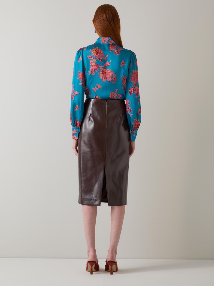 LK Bennett Blue Lkb In House Ikat Floral Viscose Silk Blouse With Jewel Buttons - Image 2 of 3 LK Bennett Blue Lkb In House Ikat Floral Viscose Silk Blouse With Jewel Buttons - Image 2 of 3