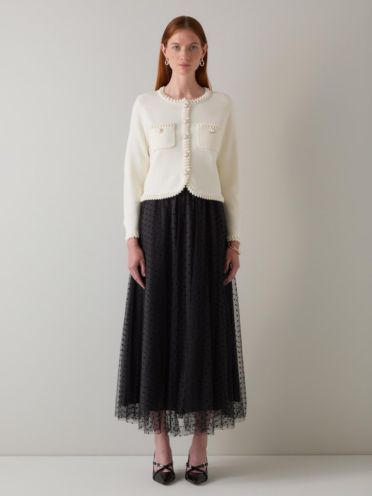 LK Bennett Black Odette Flock Spot Mesh Full Skirt - Image 1 of 3