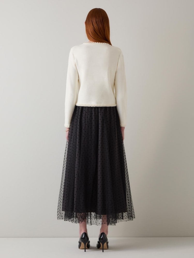 LK Bennett Black Odette Flock Spot Mesh Full Skirt - Image 2 of 3