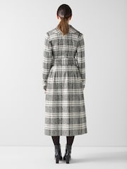 LK Bennett Black Myra Mono Large Cheque Wool Wrap Coat With Pearl Trims - Image 4 of 4