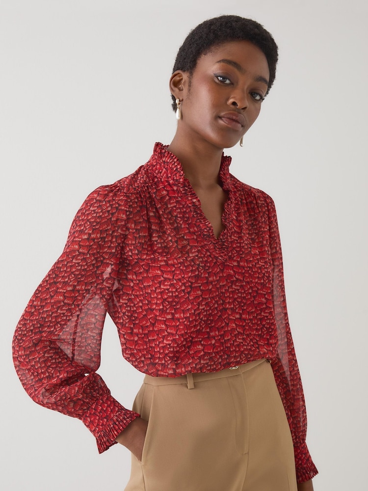 LK Bennett Red Suzette Multi Feather Print Blouse - Image 1 of 3