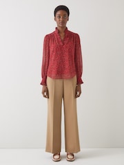 LK Bennett Red Suzette Multi Feather Print Blouse - Image 2 of 3