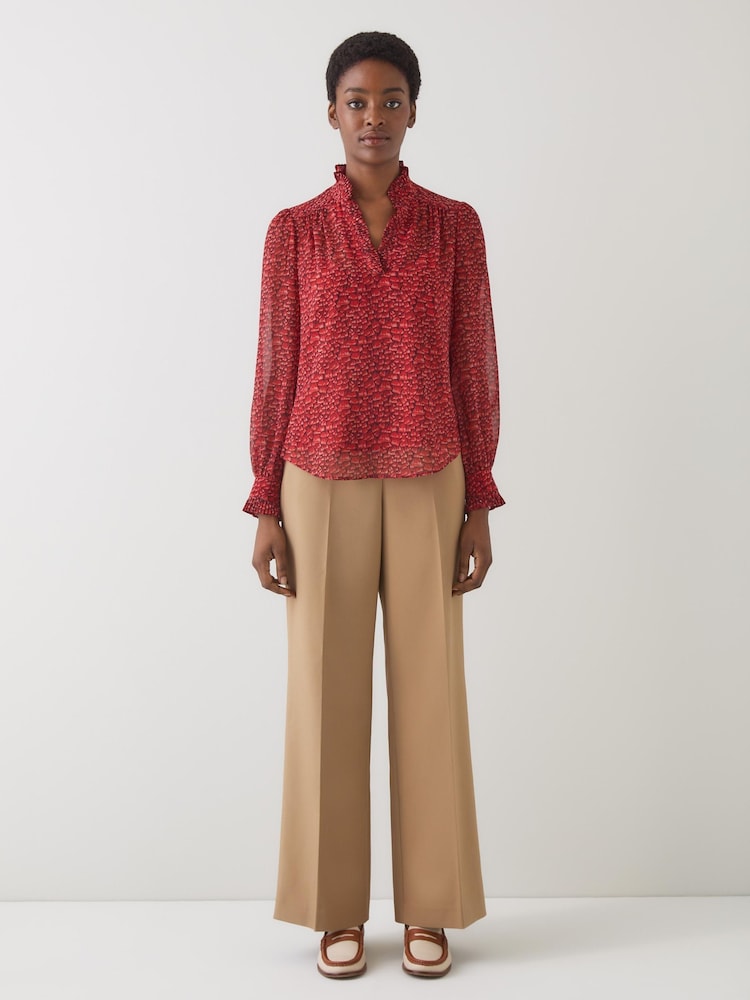LK Bennett Red Suzette Multi Feather Print Blouse - Image 2 of 3