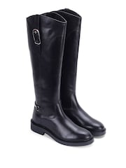 Off The Hook Black Carnaby Stylish Knee High Leather Boots - Image 1 of 6