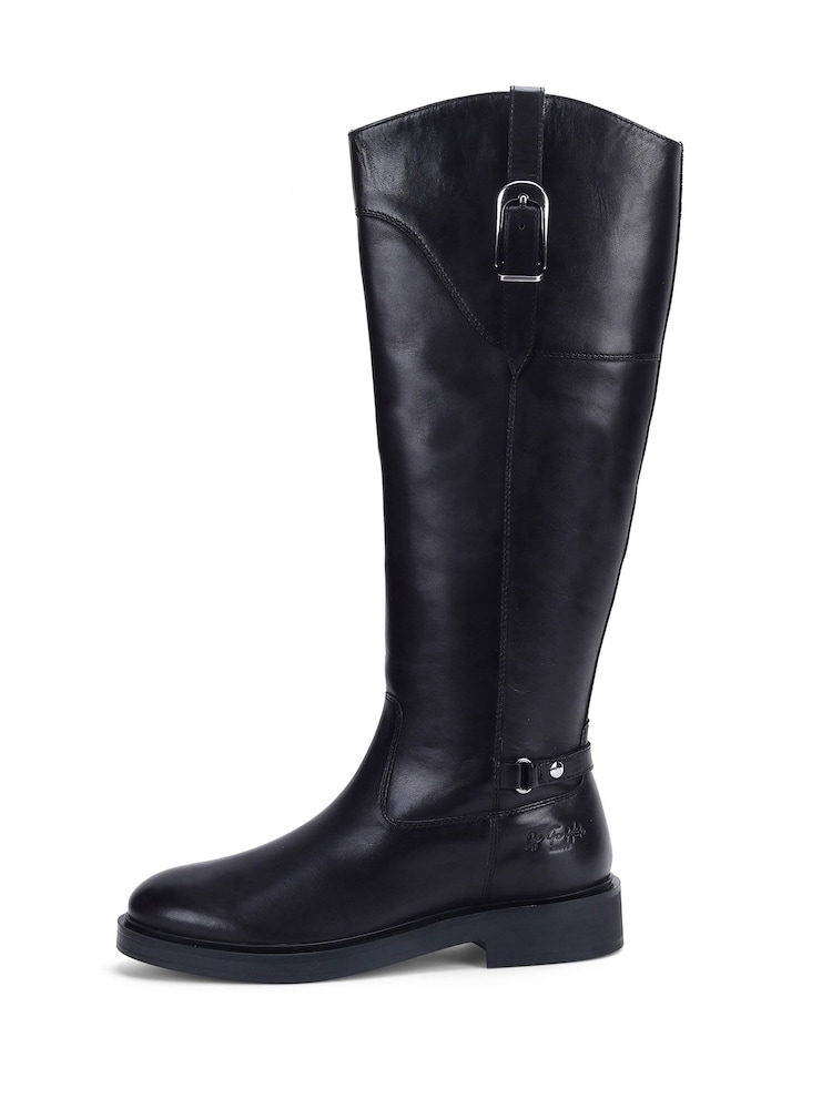 Off The Hook Black Carnaby Stylish Knee High Leather Boots - Image 2 of 6