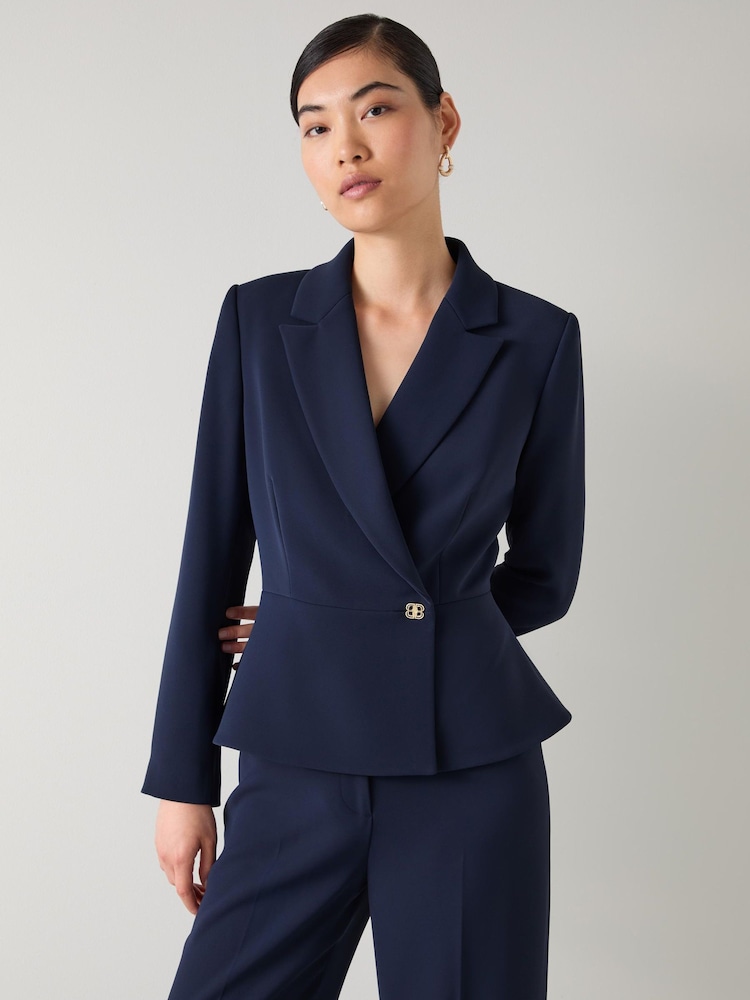 LK Bennett Blue Audrey Spring Peplum Waisted Jacket - Image 1 of 4 LK Bennett Blue Audrey Spring Peplum Waisted Jacket - Image 1 of 4