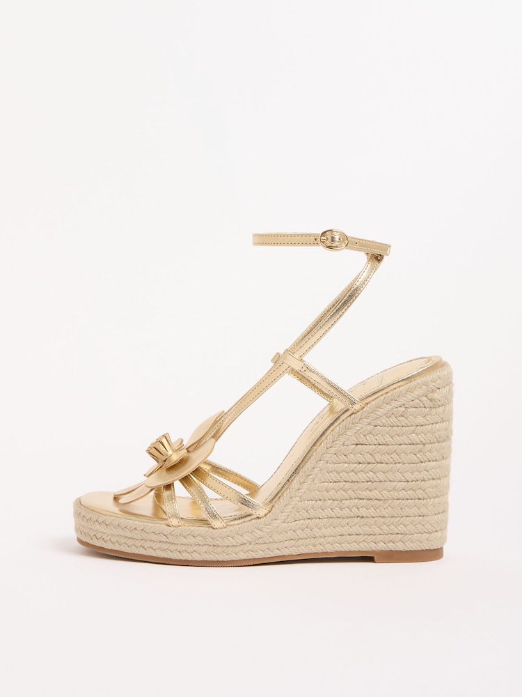 Gold Corsage - Lipsy Floral Corsage Detail Summer Espadrille Wedges - תמונה 5 מתוך 5