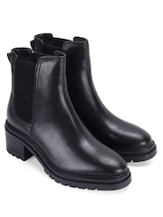 Off The Hook Black Kington Block Heel Ankle Leather Chelsea Boots - Image 3 of 8