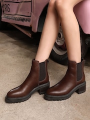 Off The Hook Brown Kington Block Heel Ankle Leather Chelsea Boots - Image 1 of 8
