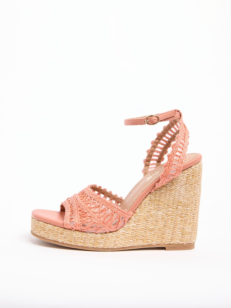 וורוד קורל  - Lipsy Floral Corsage Detail Summer Espadrille Wedges - תמונה 5 מתוך 5