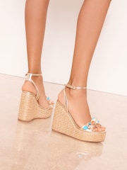Gold Shell - Lipsy Floral Corsage Detail Summer Espadrille Wedges - תמונה 3 מתוך 4